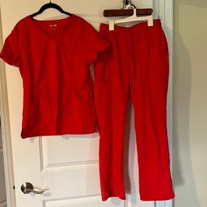 Scrubstar Bright Red Women’s Scrubs. Small top. Medium straight leg bottoms